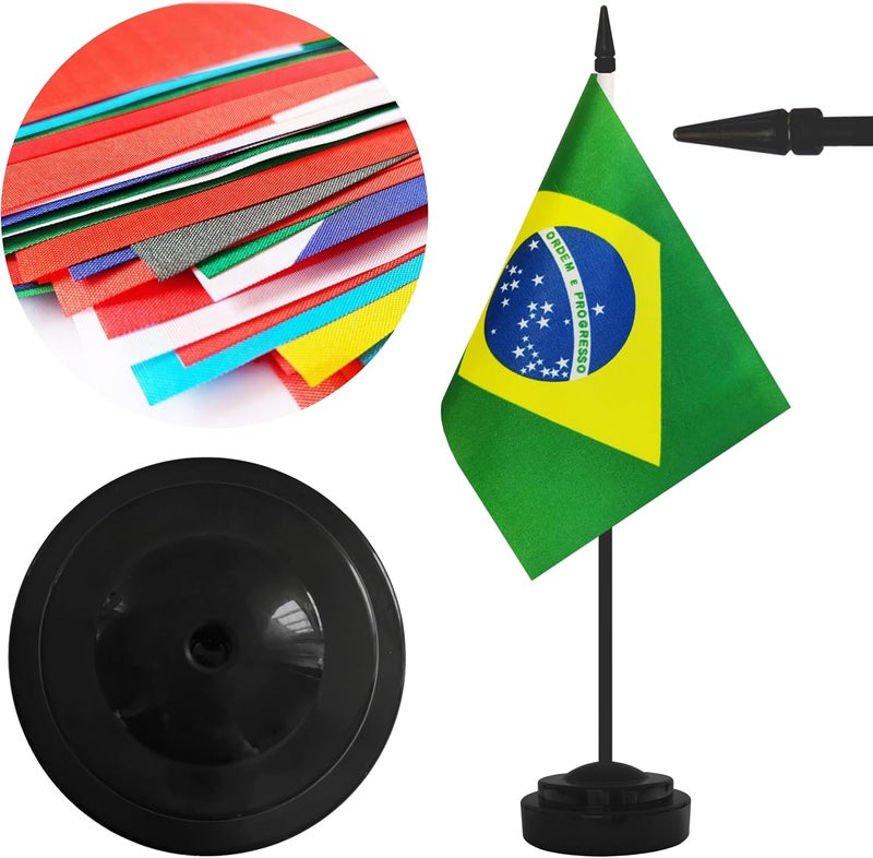Yamiuo 2 Pack Brazil Desk Flag Set, Brazilian Desktop Small Miniature Table Office Flag with 12" Black Pole and Black Base, Offices, Classroom, Home, Festival Decoration (Brazil) - Image 3
